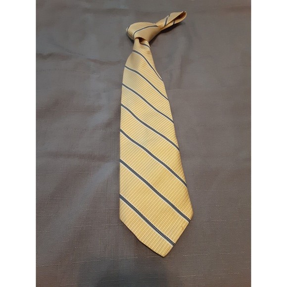 Tommy Hilfiger Gold with Navy striped pattern all silk Tie 1292 USA - Picture 1 of 7